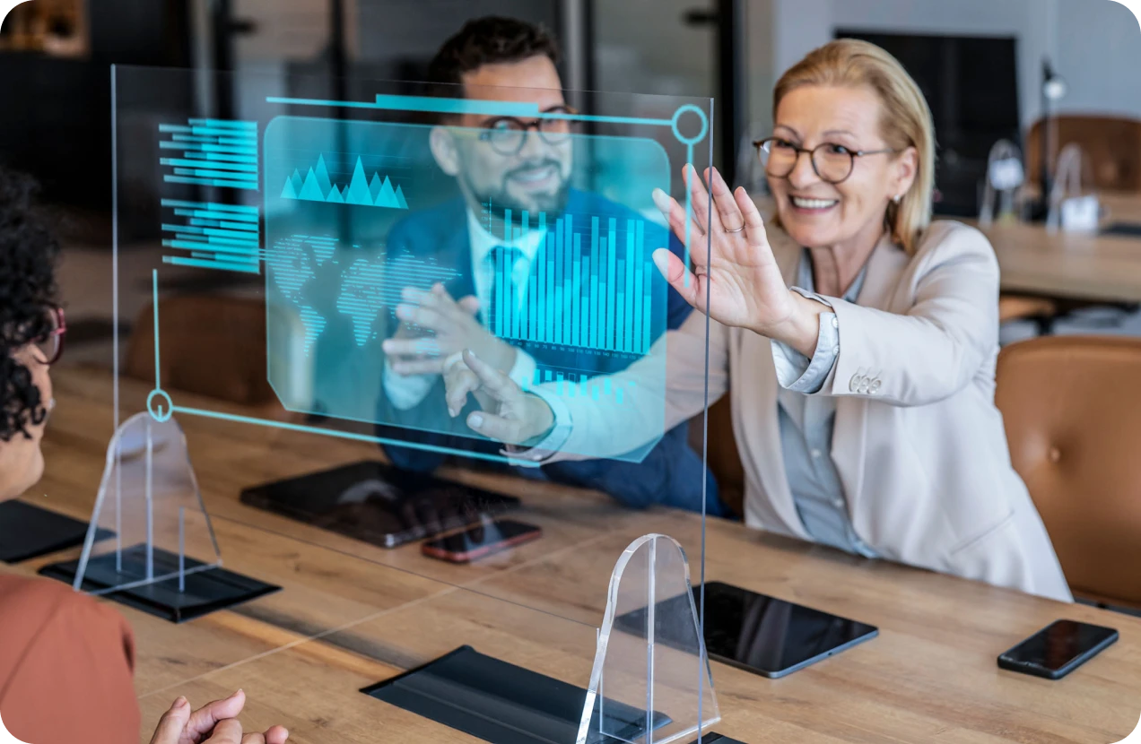 Professionals using futuristic digital interface