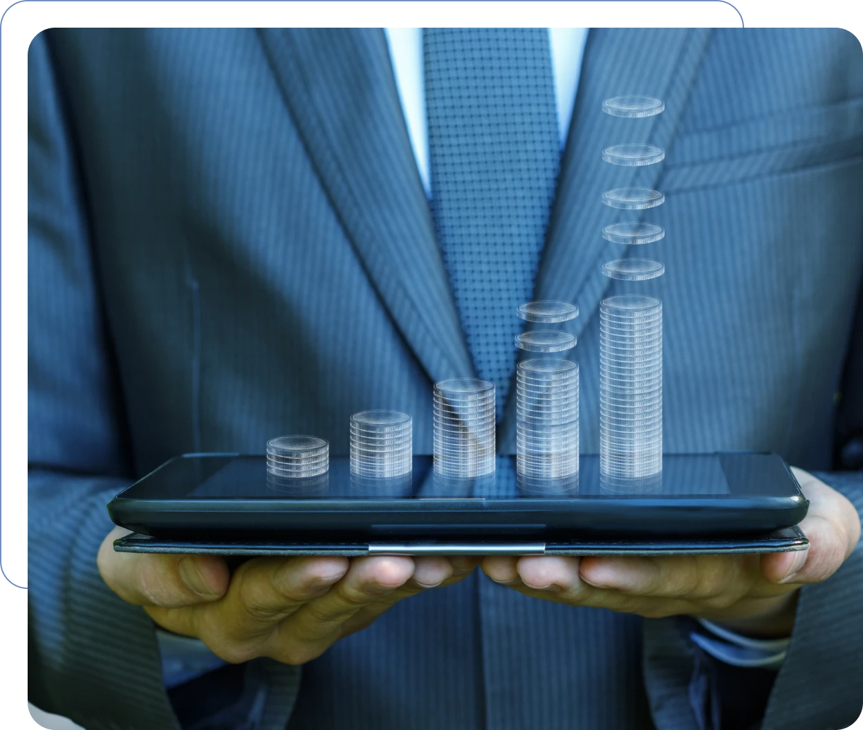 Digital tablet with stacking coin chart