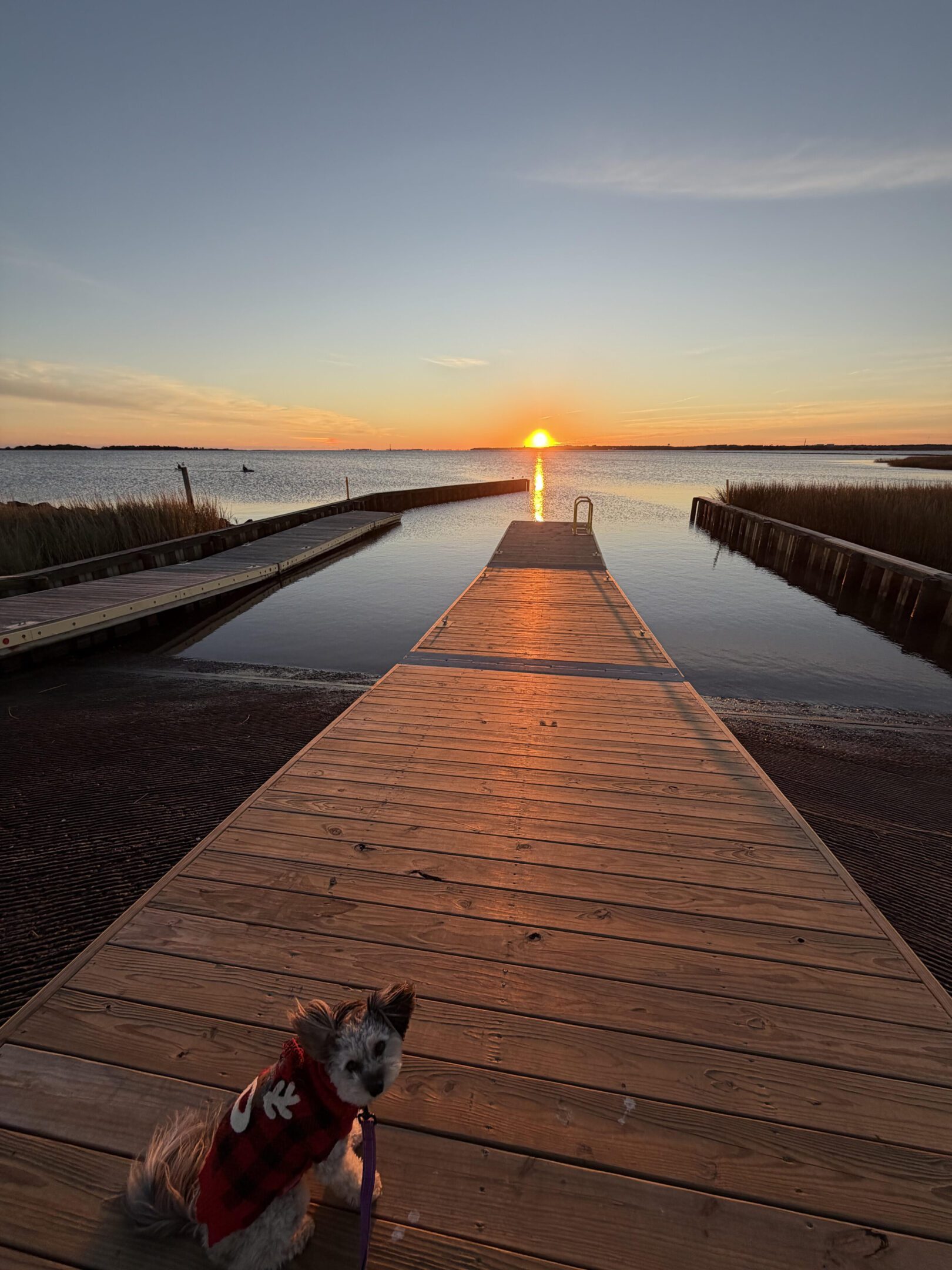 Sunset over a wooden dock at Carolina Beach — Million Pebbles team photo